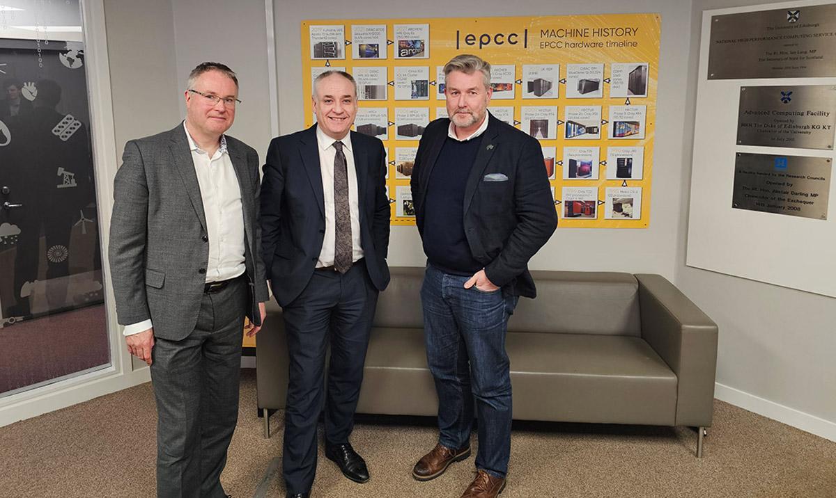 EPCC Director Mark Parsons, Richard Lochhead MSP, Minister for Innovation, EPCC Deputy Director Ritchie Somerville at the ACF