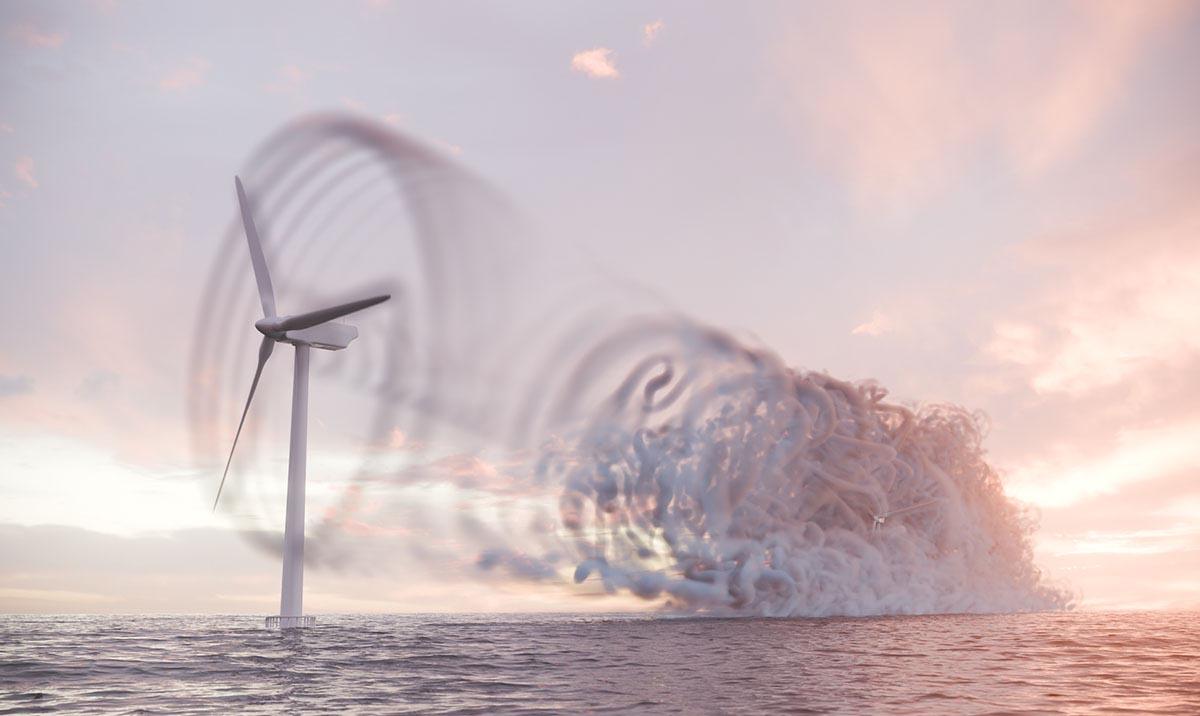 Still image from the ARCHER2 Image and Video Competition (2024) video prize-winning wind turbine rendering on Scylla, based on simulation data from Xcompact3D. Sébastien Lemaire, Andrew Mole, Michèle Weiland and Sylvain Laizet, https://www.archer2.ac.uk/about/gallery/2024-image-comp/, (CC BY) https://creativecommons.org/licenses/by/4.0/.