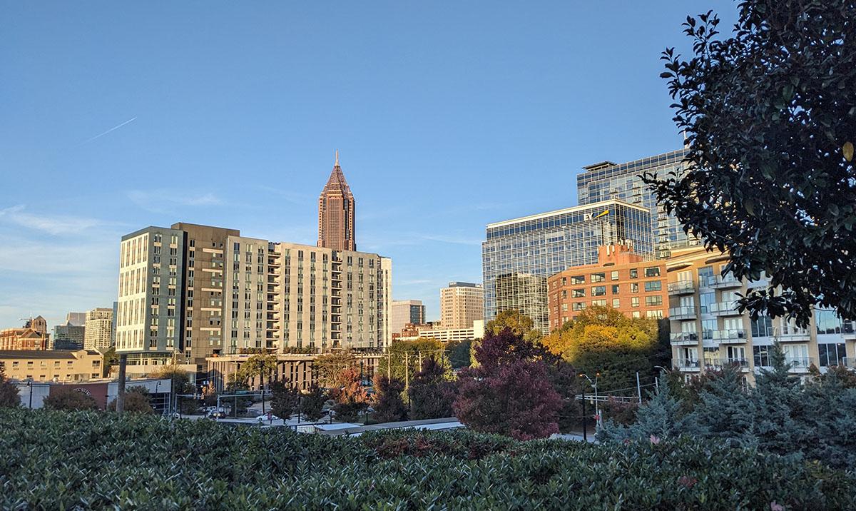 Photo shows view of Atlanta, Georgia, USA in autumn sunshine