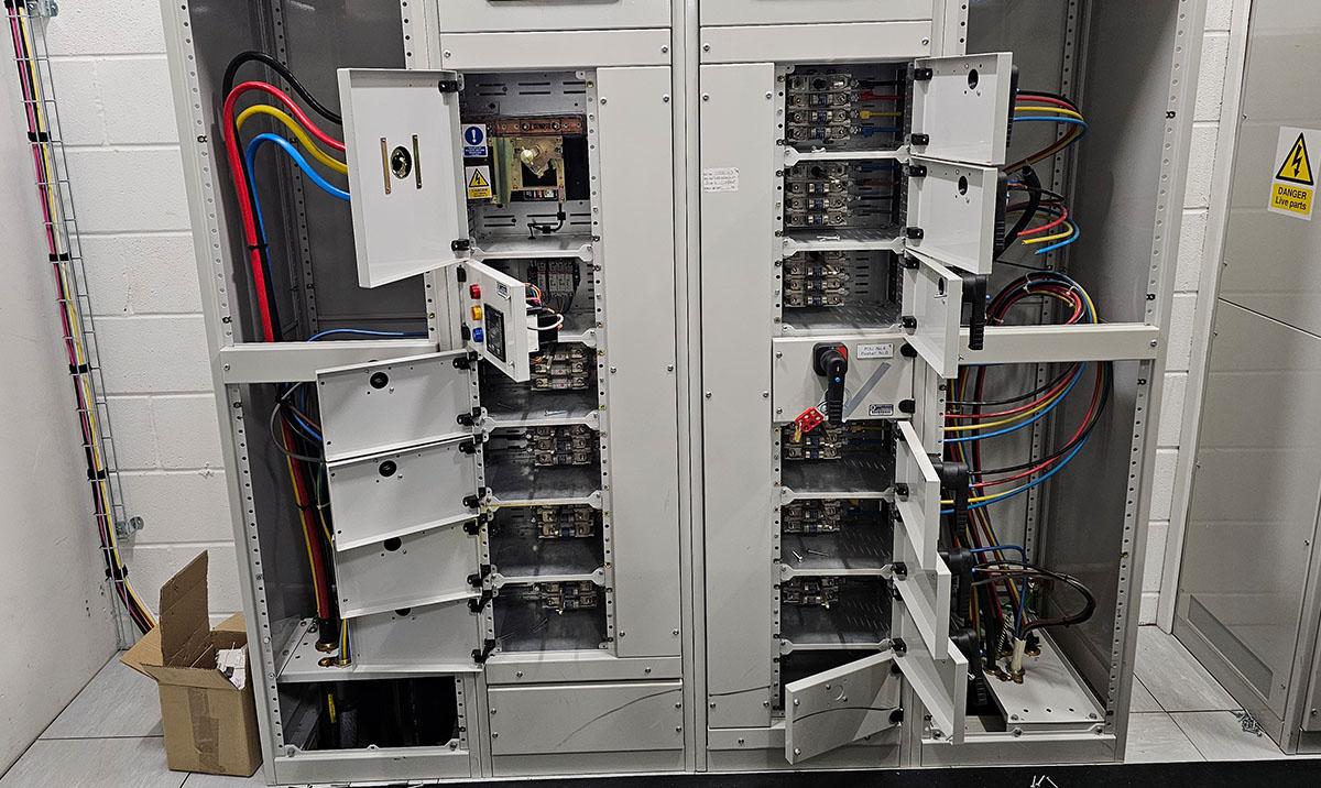 Computer Room Power Distribution Boards being opened up for Inspection, Testing and cleaning.