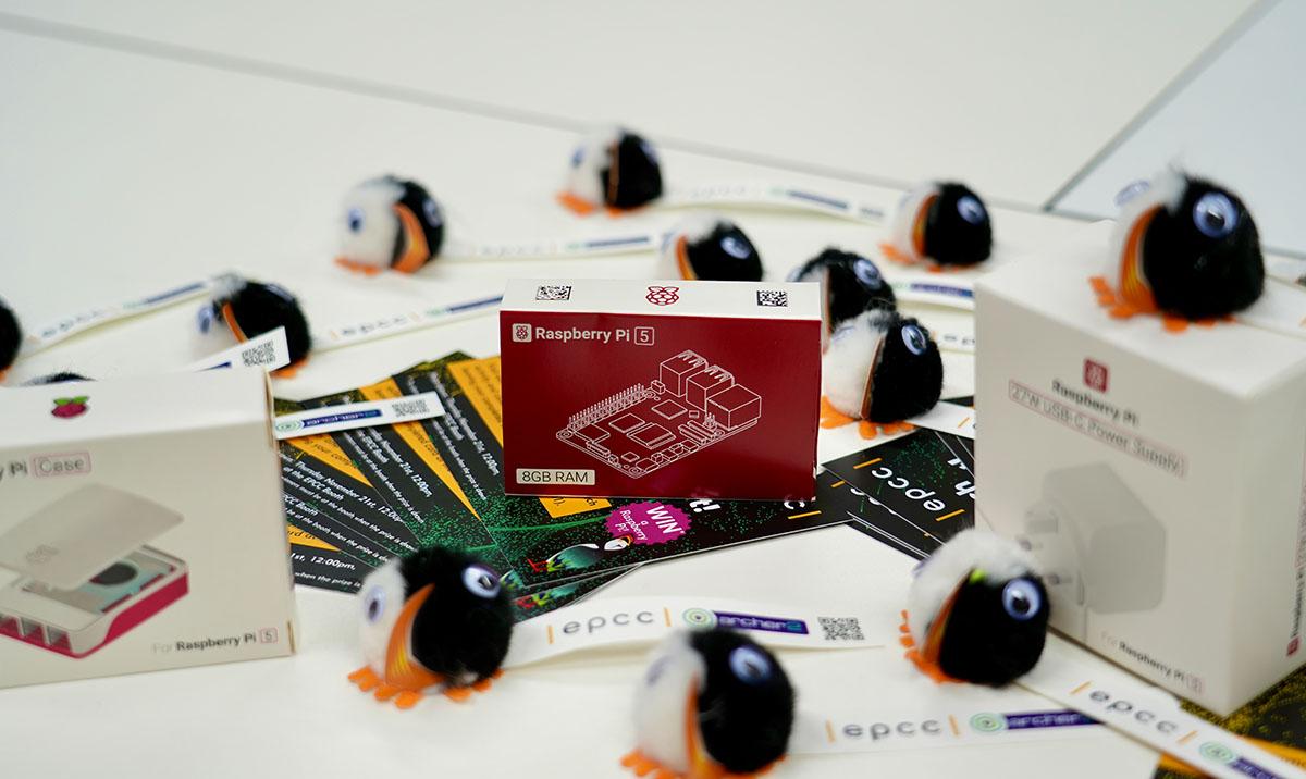 Photo shows puffin toys and Raspberry Pi