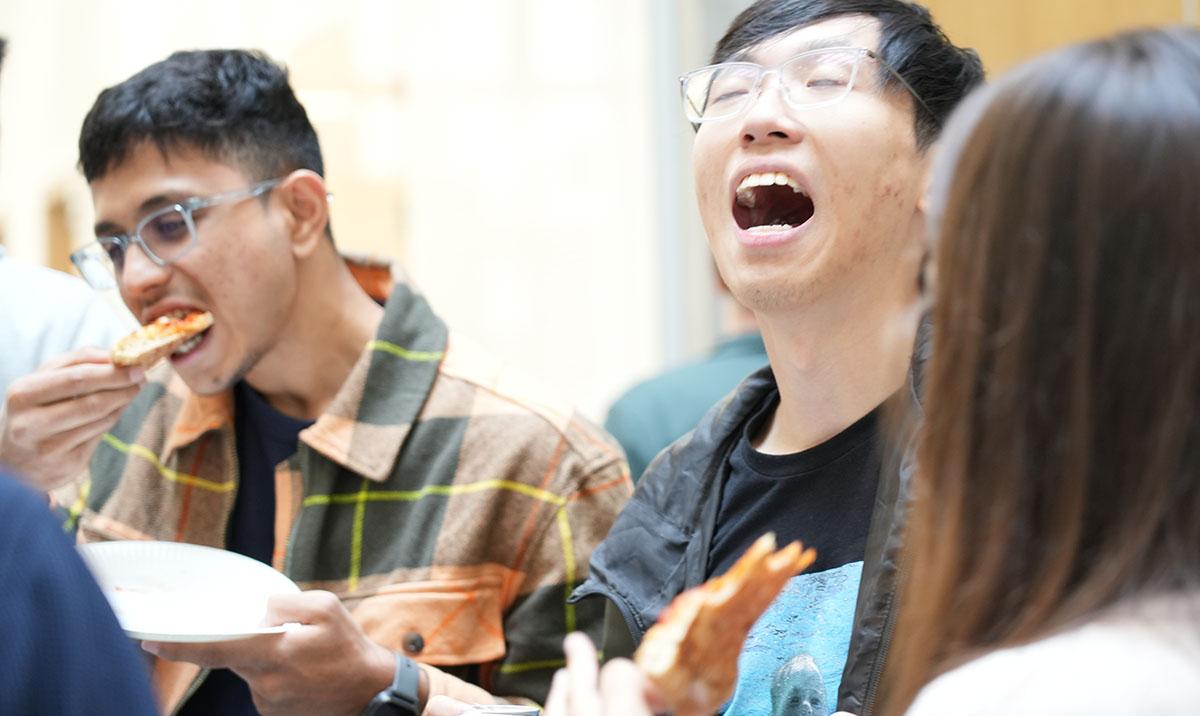 Students at Welcome Week reception in Bayes Centre.