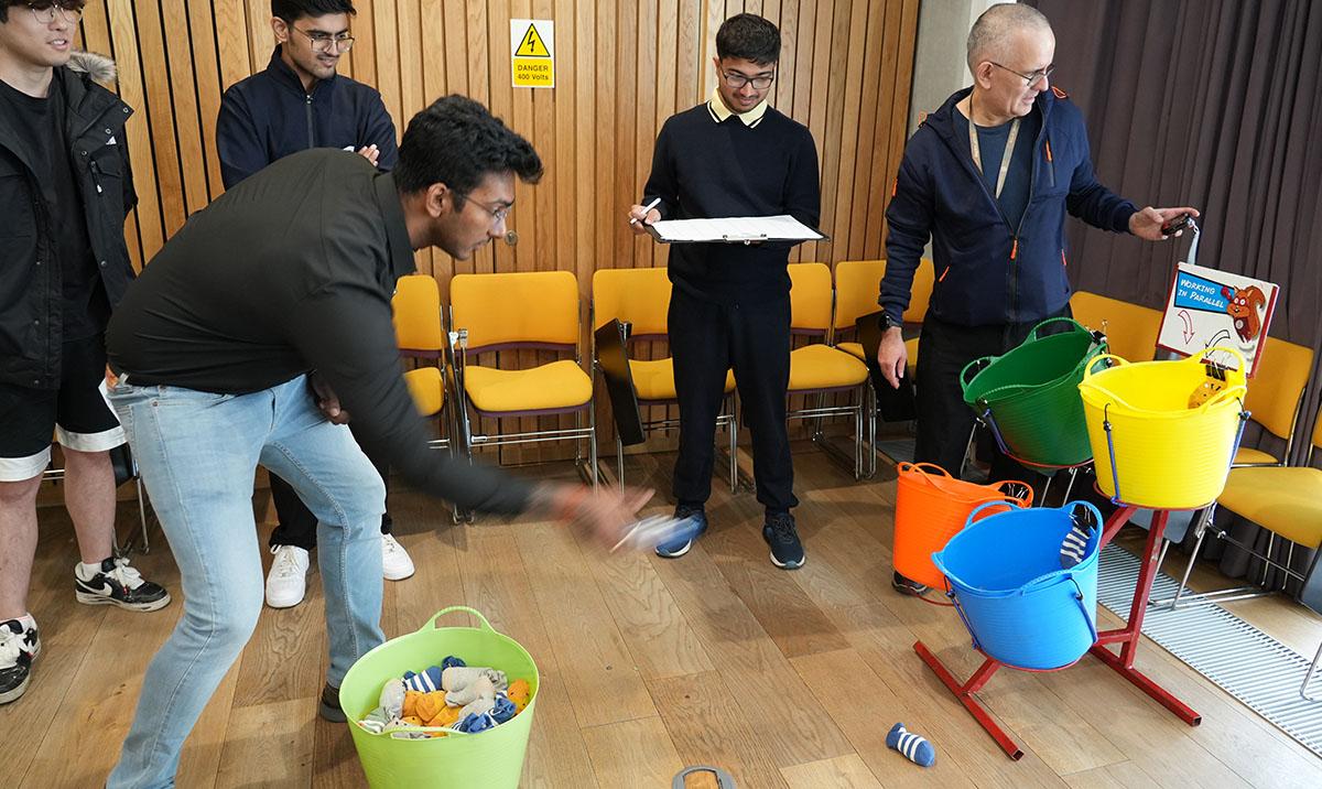 Students at Welcome Week in Bayes Centre.