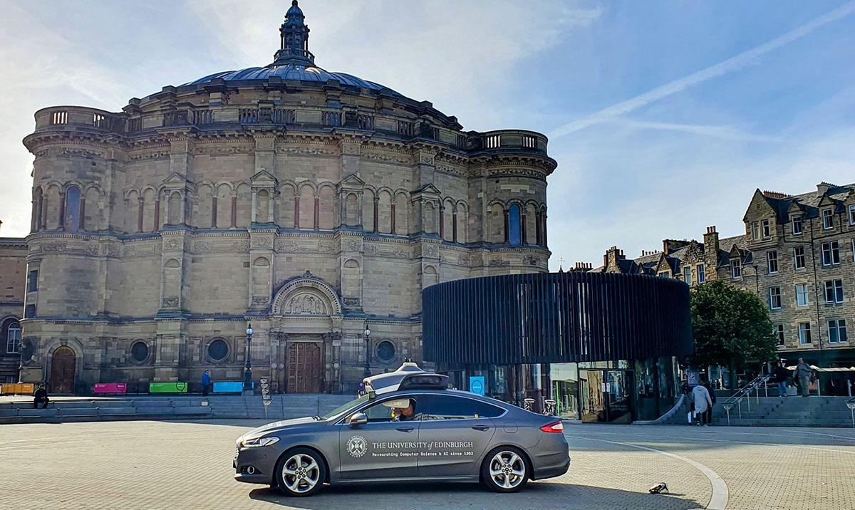 Autonomous vehicle outside McEwan Hall, Edinburgh