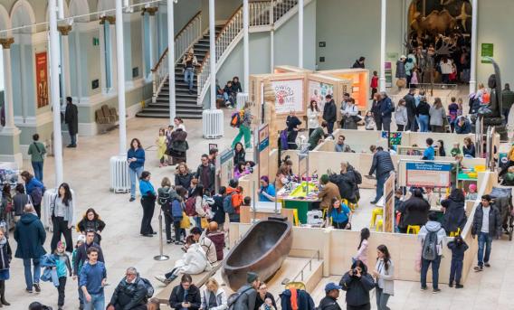 Photo shows crowded ground floor of Chambers St Museum, Edinburgh