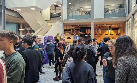 EPCC MSc career fair: group of people in Bayes Centre atrium